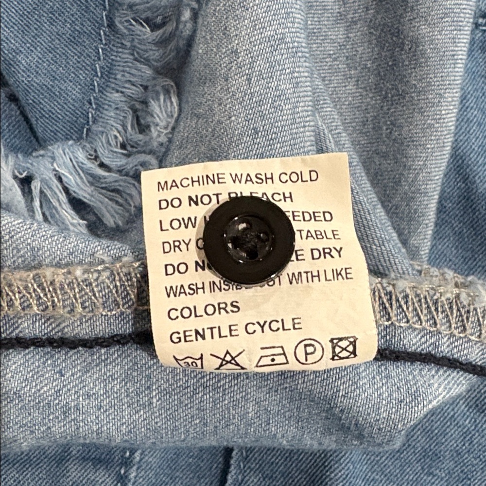 Sleeveless Denim Button-Front Dress in Blue - Picture 8 of 8